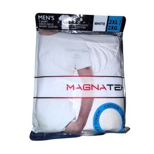 Mens MagnaTek White Crew Neck T-Shirt 2XL Short Sleeves Cotton Soft Touch Comfor